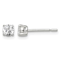 Sterling Silver 4mm Round Basket Set CZ Stud Earrings view 1