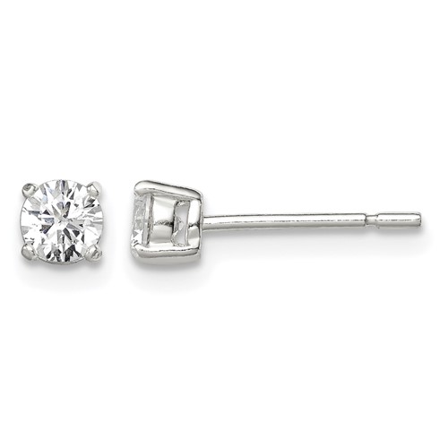 Sterling Silver 4mm Round Basket Set CZ Stud Earrings