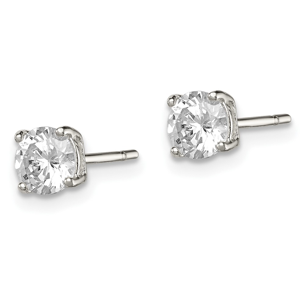Sterling Silver 5mm Round Basket Set CZ Stud Earrings (QE3145)