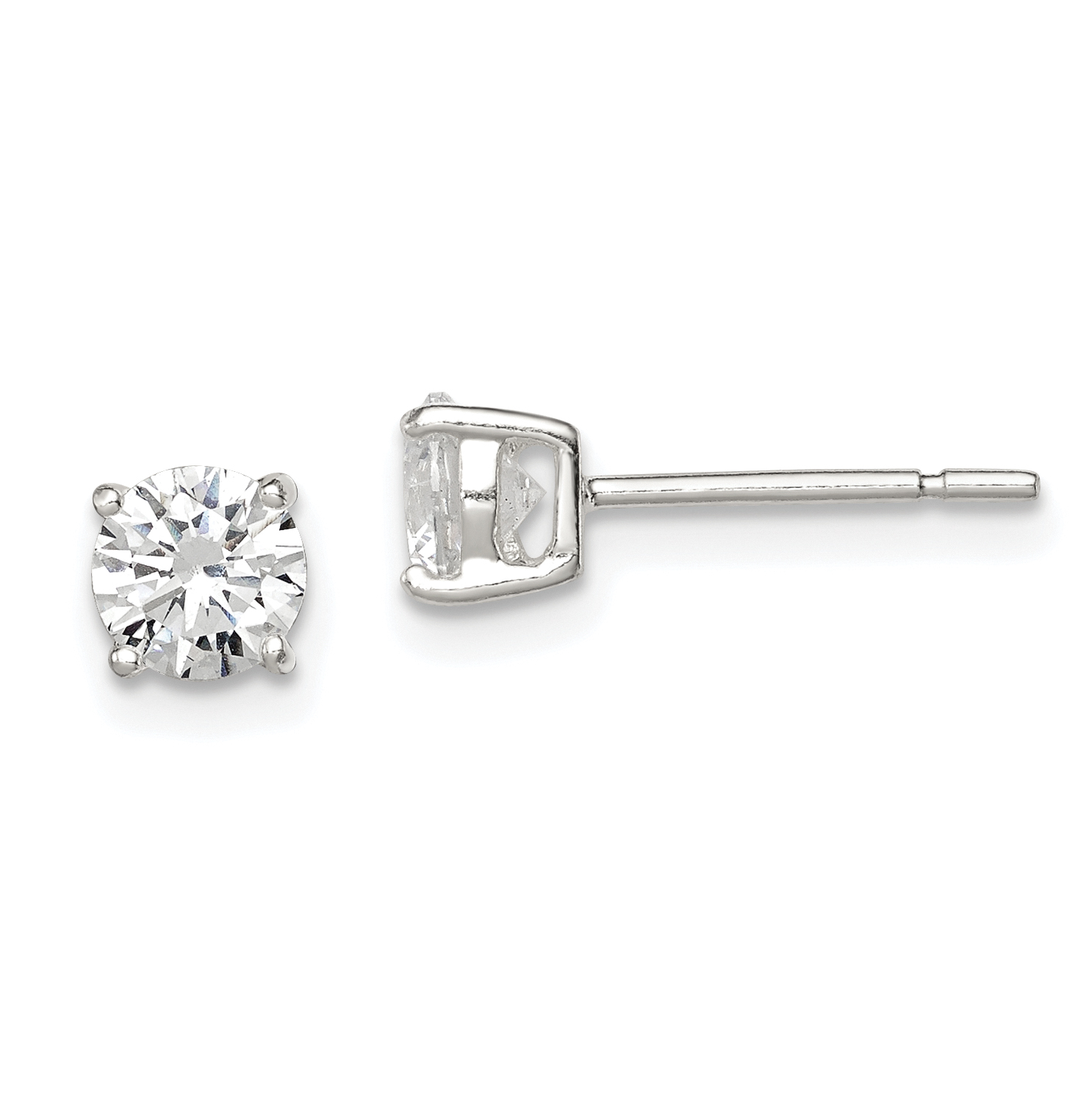 Sterling Silver 5mm Round Basket Set CZ Stud Earrings (QE3145)