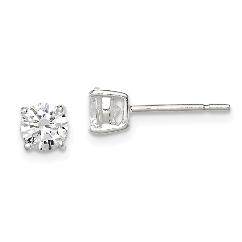Sterling Silver 5mm Round Basket Set CZ Stud Earrings (QE3145)