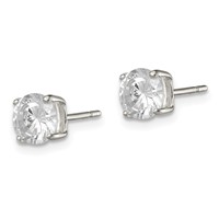 Sterling Silver 6mm Round Basket Set CZ Stud Earrings view 2