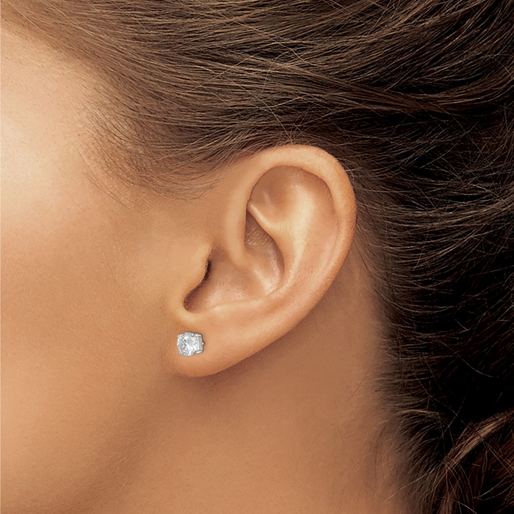 Sterling Silver 6mm Round Basket Set CZ Stud Earrings (QE3146)