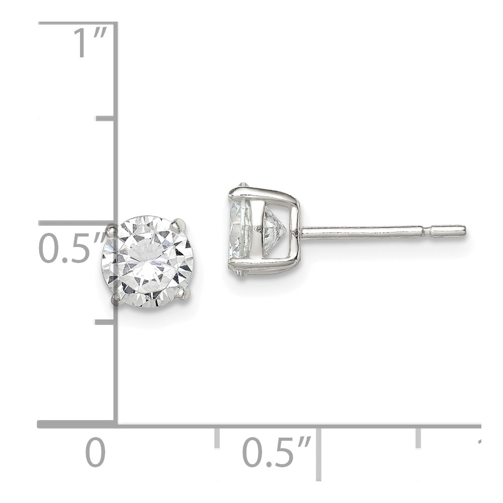 Sterling Silver 6mm Round Basket Set CZ Stud Earrings (QE3146)