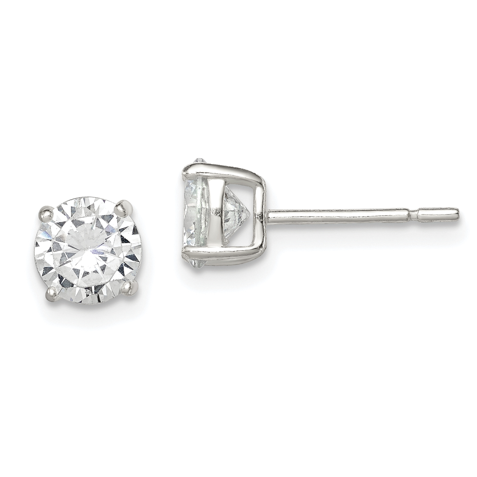 Sterling Silver 6mm Round Basket Set CZ Stud Earrings (QE3146)