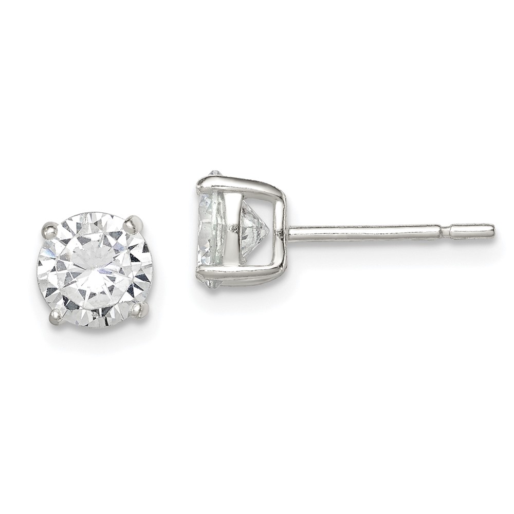 Sterling Silver 6mm Round Basket Set CZ Stud Earrings (QE3146)