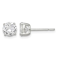 Sterling Silver 6mm Round Basket Set CZ Stud Earrings view 1