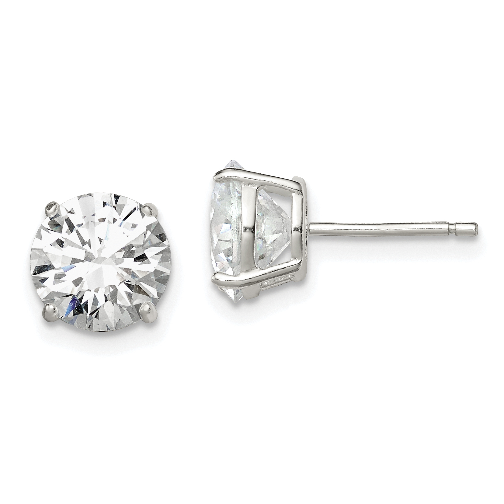 Sterling Silver 8mm Round Basket Set CZ Stud Earrings (QE3148)
