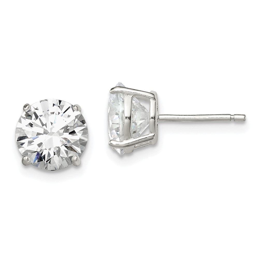 Sterling Silver 8mm Round Basket Set CZ Stud Earrings (QE3148)