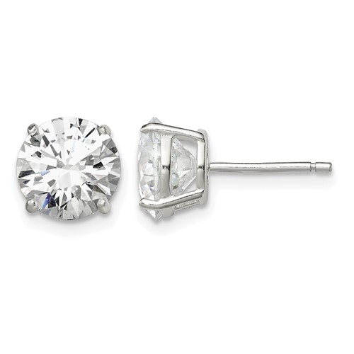 Sterling Silver 8mm Round Basket Set CZ Stud Earrings