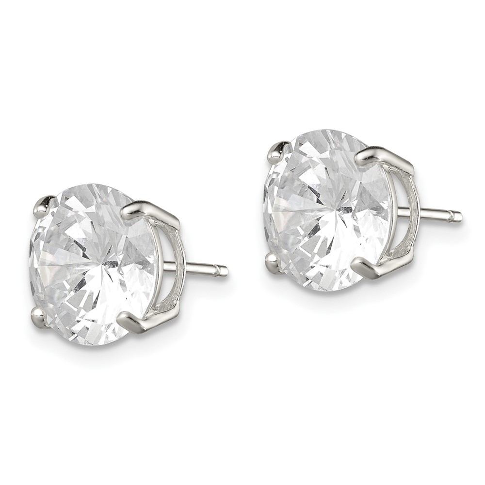 Sterling Silver 10mm Round Basket Set CZ Stud Earrings (QE3149)