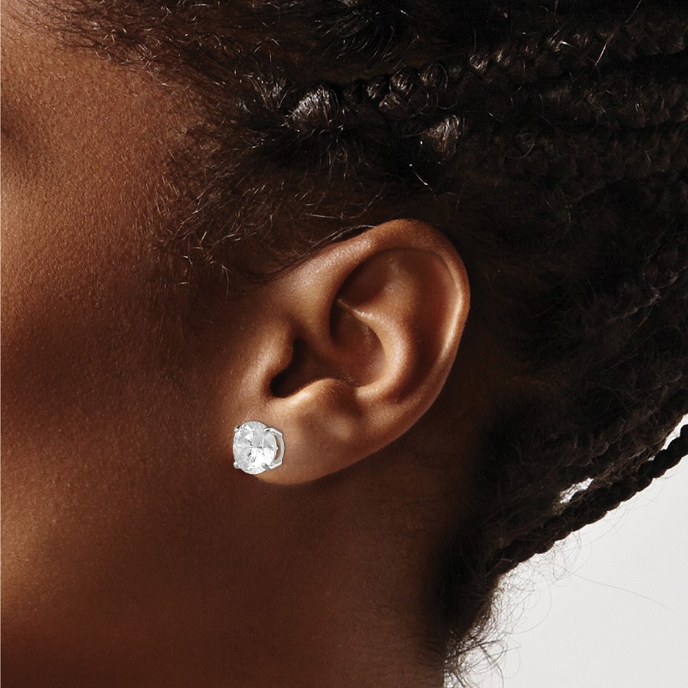 Sterling Silver 10mm Round Basket Set CZ Stud Earrings (QE3149)