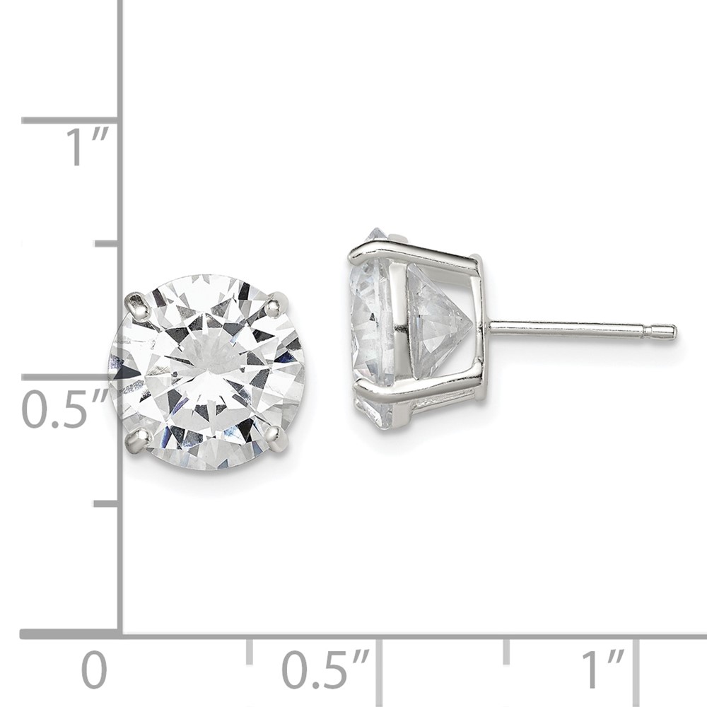 Sterling Silver 10mm Round Basket Set CZ Stud Earrings (QE3149)
