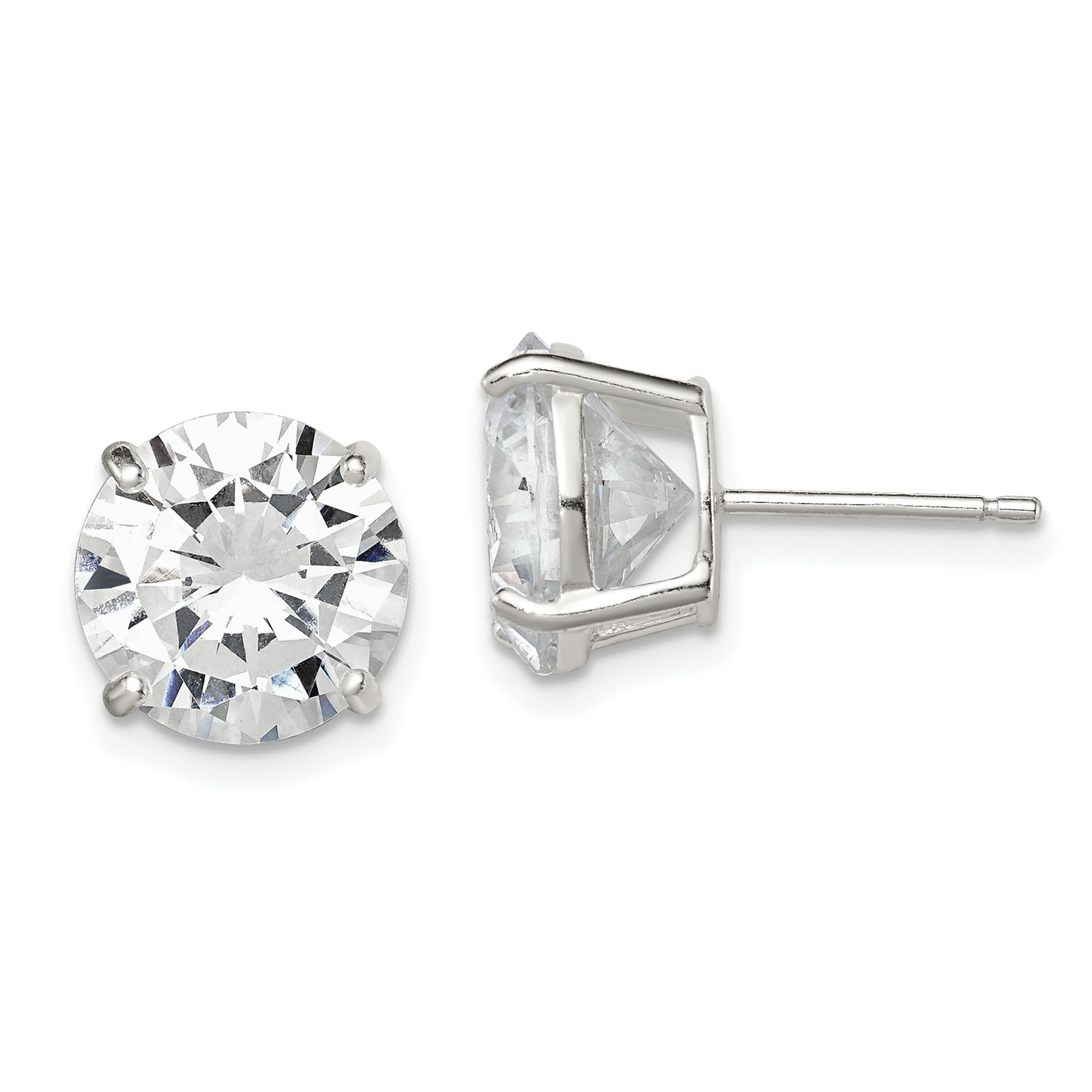 Sterling Silver 10mm Round Basket Set CZ Stud Earrings (QE3149)