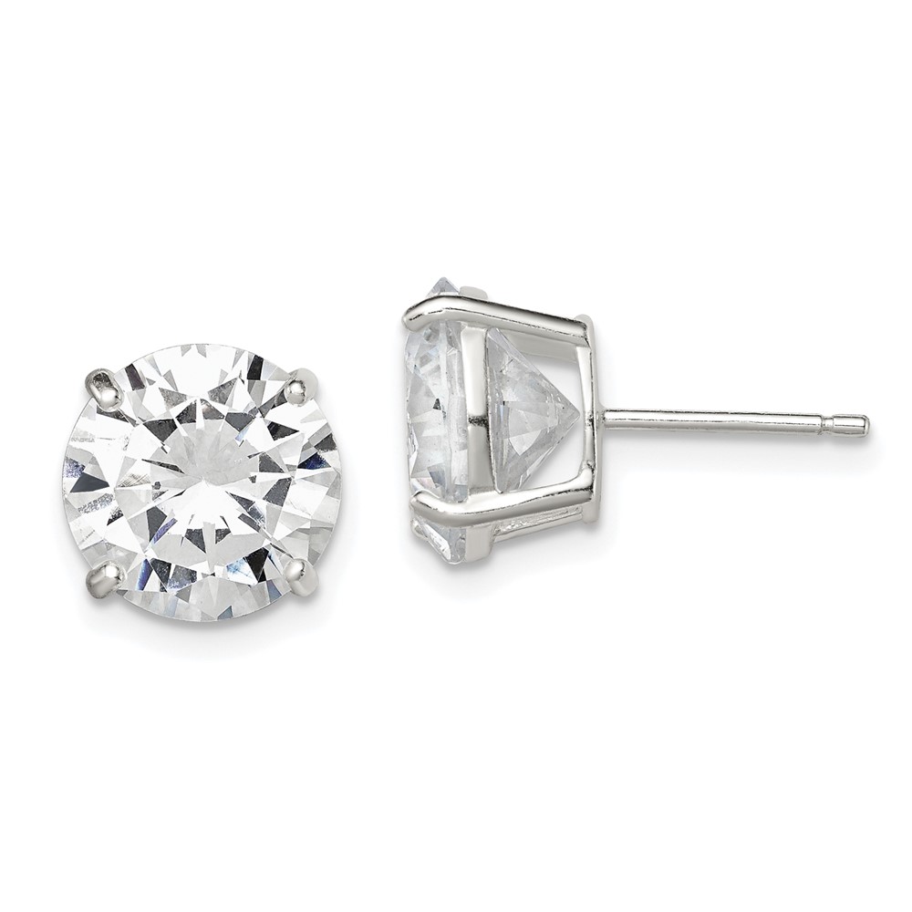 Sterling Silver 10mm Round Basket Set CZ Stud Earrings (QE3149)