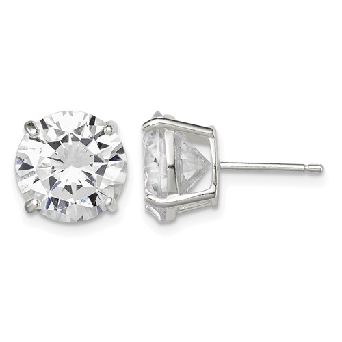 Sterling Silver 10mm Round Basket Set CZ Stud Earrings