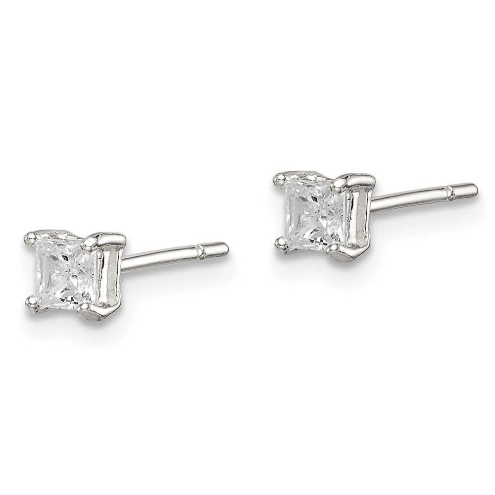Sterling Silver 3mm Princess Basket Set CZ Stud Earrings (QE3150)