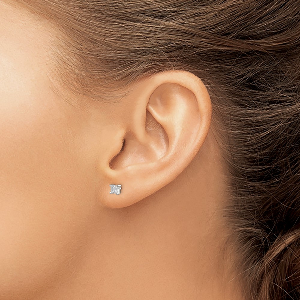 Sterling Silver 3mm Princess Basket Set CZ Stud Earrings (QE3150)