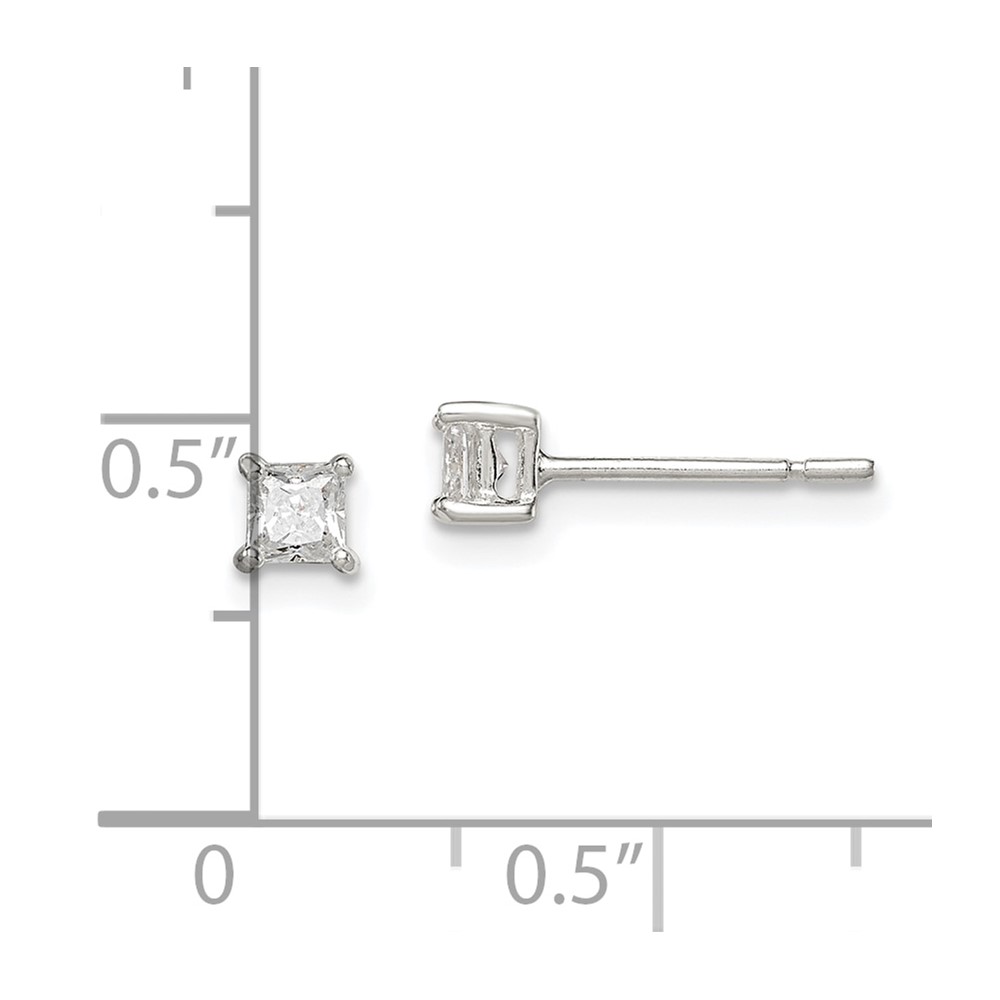 Sterling Silver 3mm Princess Basket Set CZ Stud Earrings (QE3150)