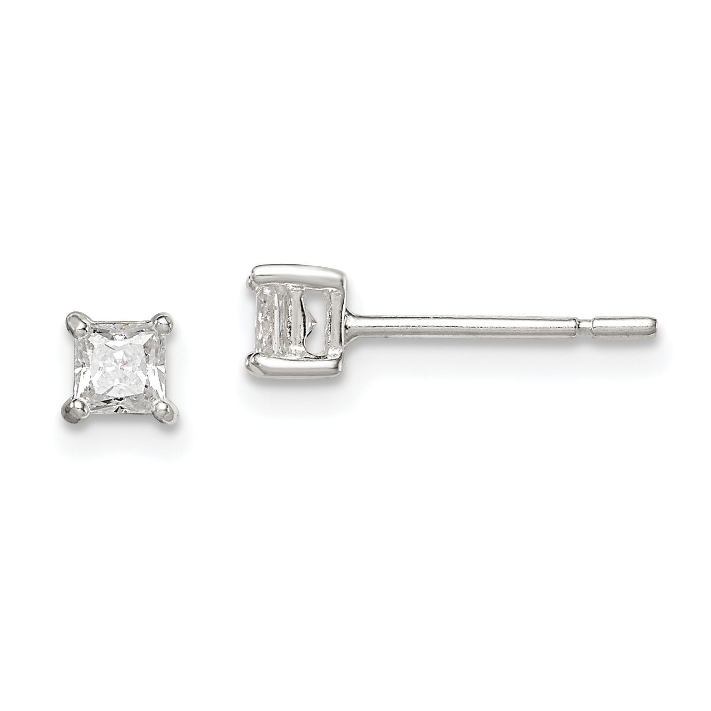 Sterling Silver 3mm Princess Basket Set CZ Stud Earrings (QE3150)