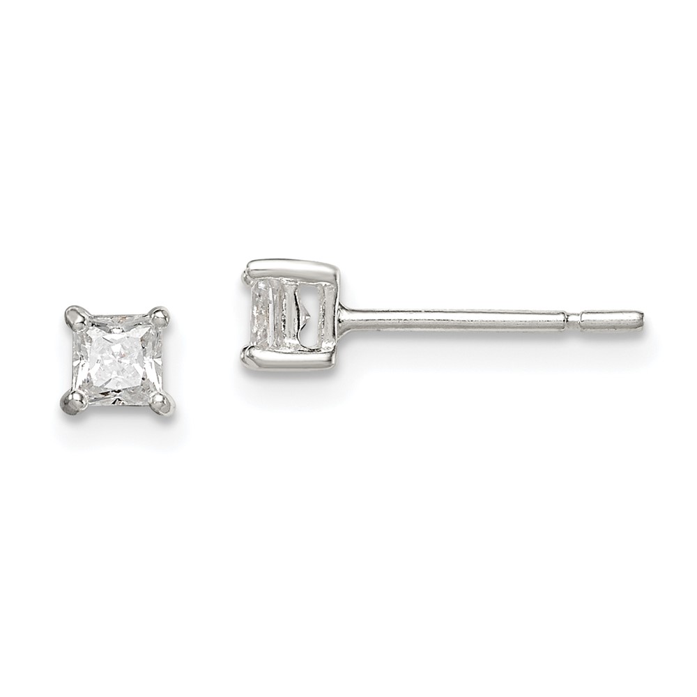 Sterling Silver 3mm Princess Basket Set CZ Stud Earrings (QE3150)