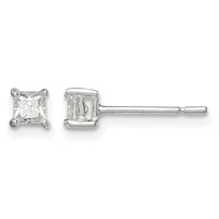 Sterling Silver 3mm Square CZ Basket Set Stud Earrings view 1