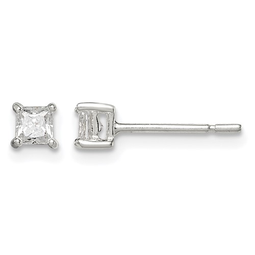 Sterling Silver 3mm Square CZ Basket Set Stud Earrings