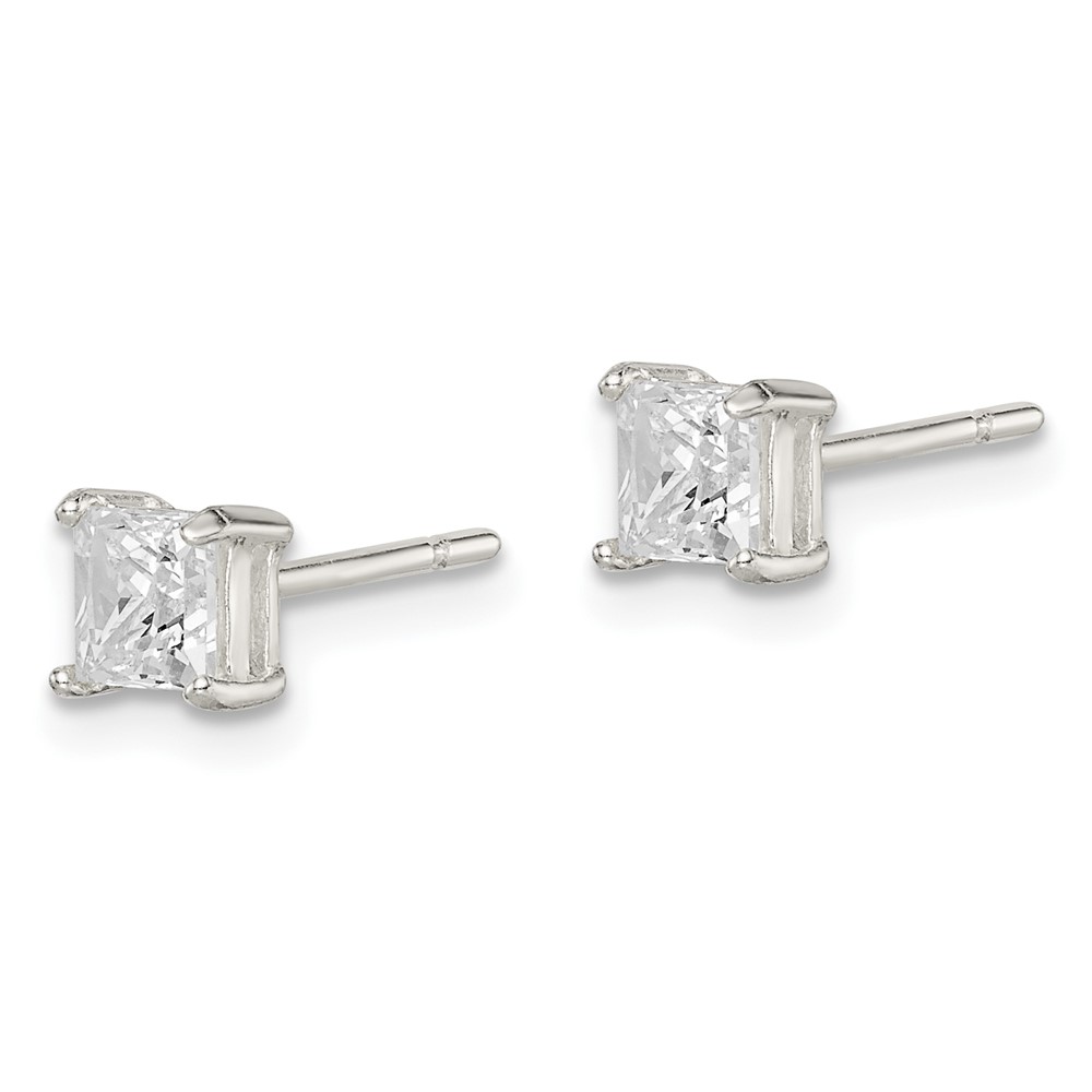 Sterling Silver 4mm Princess Basket Set CZ Stud Earrings (QE3151)