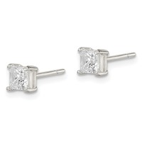 Sterling Silver 4mm Square CZ Basket Set Stud Earrings view 2