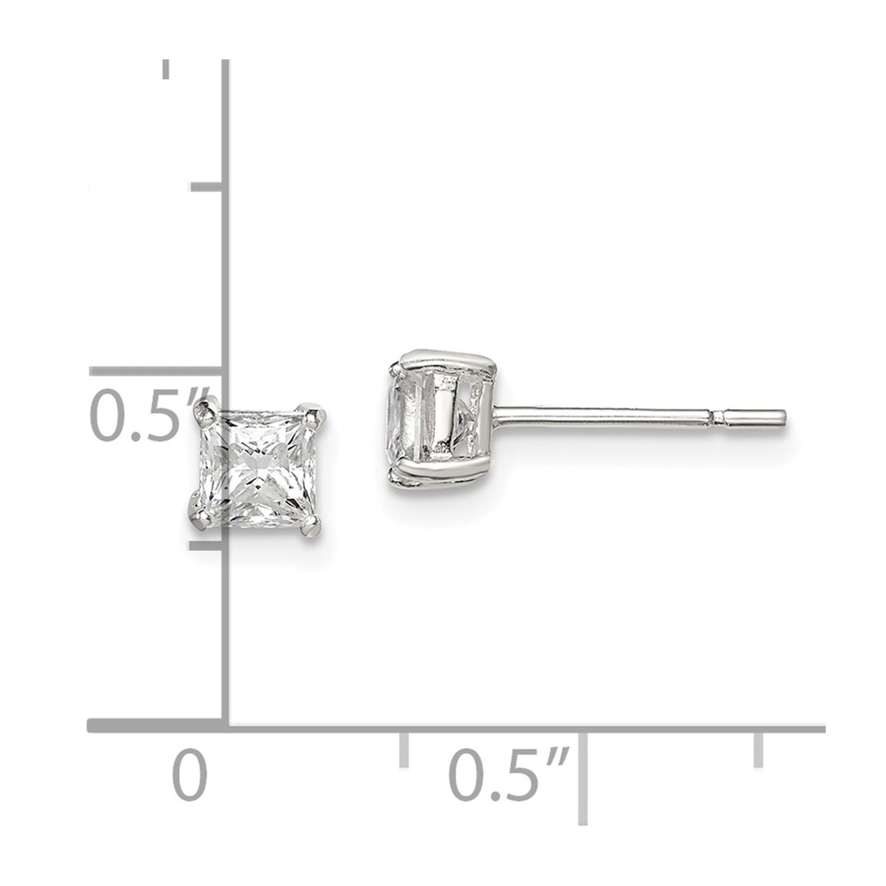 Sterling Silver 4mm Princess Basket Set CZ Stud Earrings (QE3151)