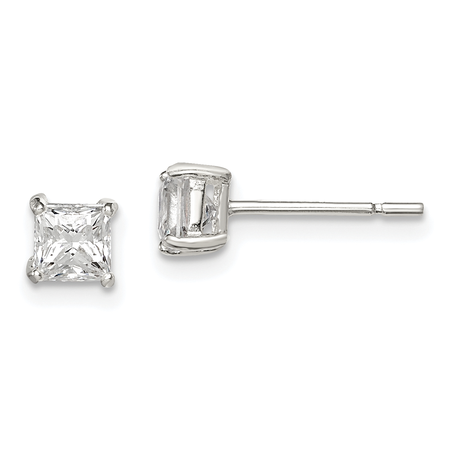 Sterling Silver 4mm Princess Basket Set CZ Stud Earrings (QE3151)