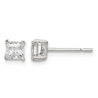 Sterling Silver 4mm Square CZ Basket Set Stud Earrings view 1