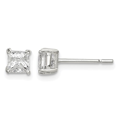 Sterling Silver 4mm Square CZ Basket Set Stud Earrings