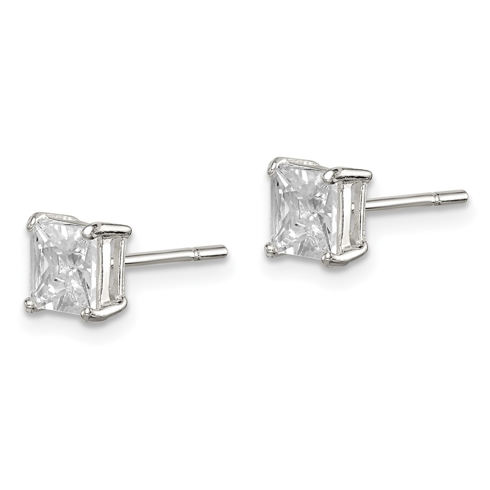 Sterling Silver 5mm Princess Basket Set CZ Stud Earrings (QE3152)