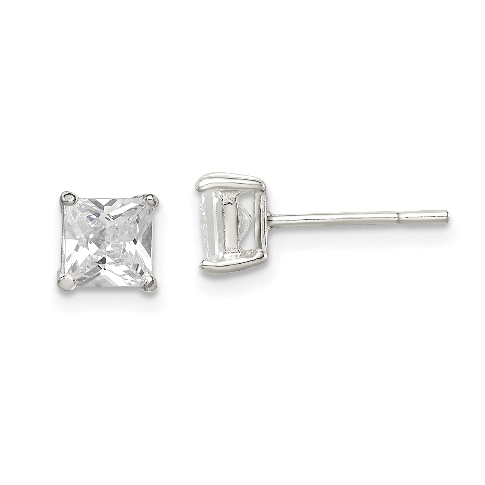 Sterling Silver 5mm Princess Basket Set CZ Stud Earrings (QE3152)