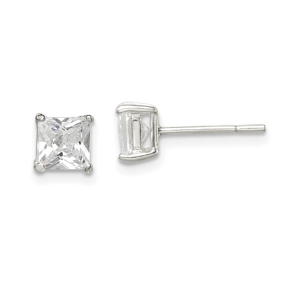 Sterling Silver 5mm Princess Basket Set CZ Stud Earrings (QE3152)
