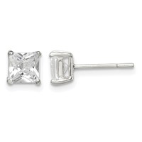 Sterling Silver 5mm Square CZ Basket Set Stud Earrings view 1