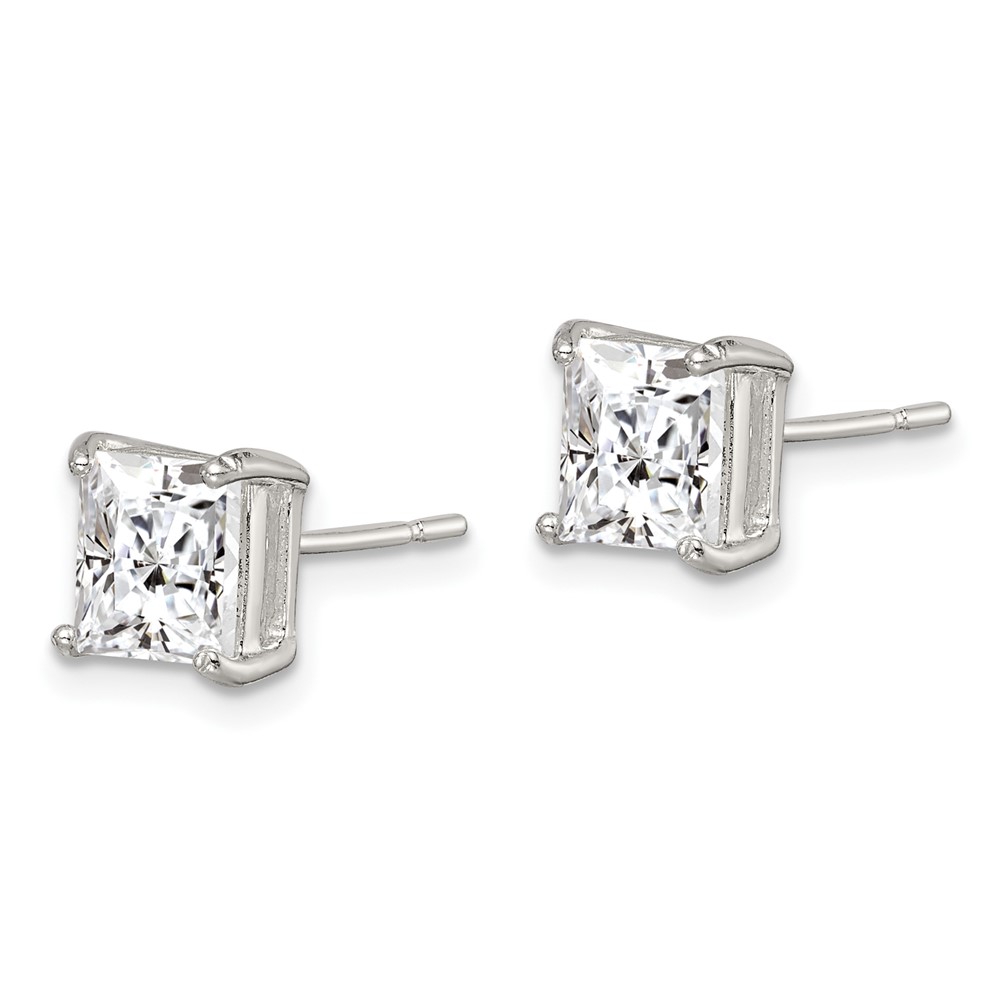 Sterling Silver 6mm Princess Basket Set CZ Stud Earrings (QE3153)