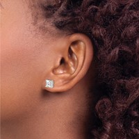 Sterling Silver 6mm Square CZ Basket Set Stud Earrings view 3