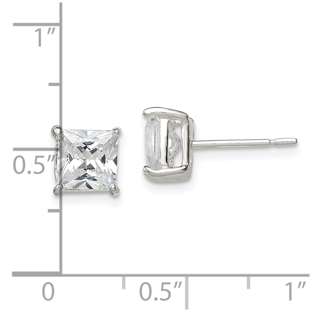 Sterling Silver 6mm Princess Basket Set CZ Stud Earrings (QE3153)