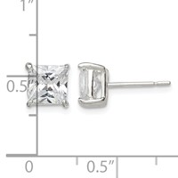 Sterling Silver 6mm Square CZ Basket Set Stud Earrings view 4