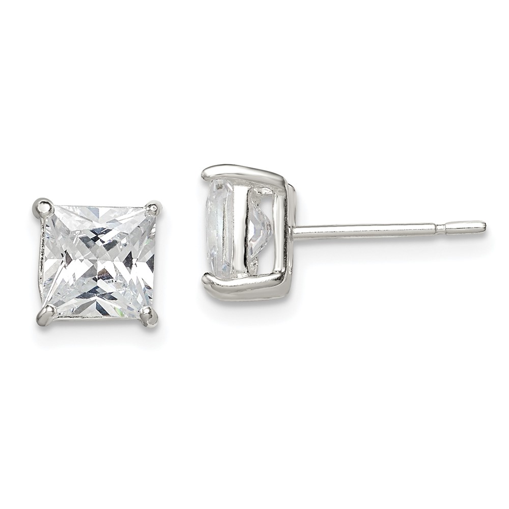 Sterling Silver 6mm Princess Basket Set CZ Stud Earrings (QE3153)