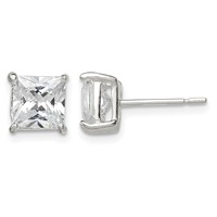 Sterling Silver 6mm Square CZ Basket Set Stud Earrings view 1
