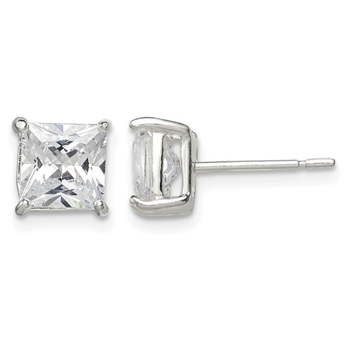 Sterling Silver 6mm Square CZ Basket Set Stud Earrings