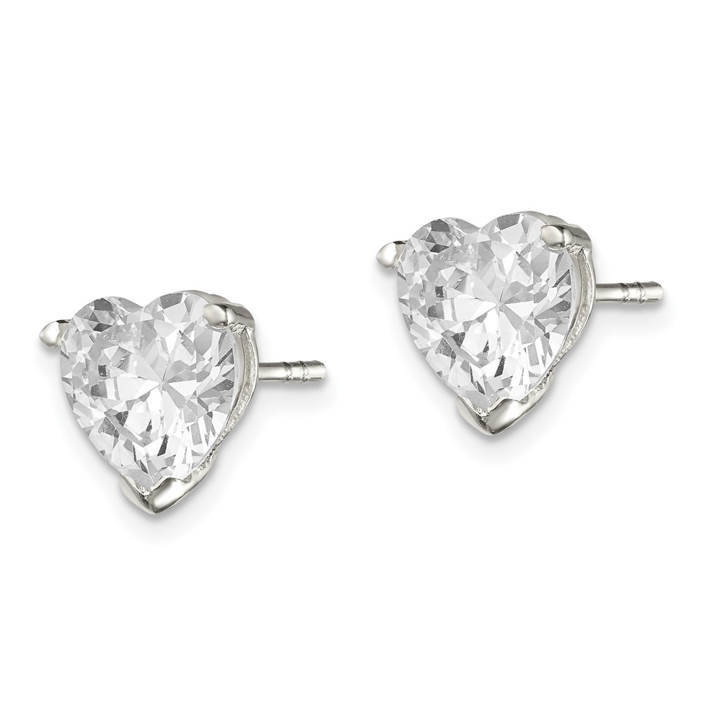 Sterling Silver Polished 8mm Heart 3 Prong Basket Set CZ Stud Earrings (QE3160)