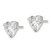 Sterling Silver Polished 8mm Heart 3 Prong Basket Set CZ Stud Earrings view 2