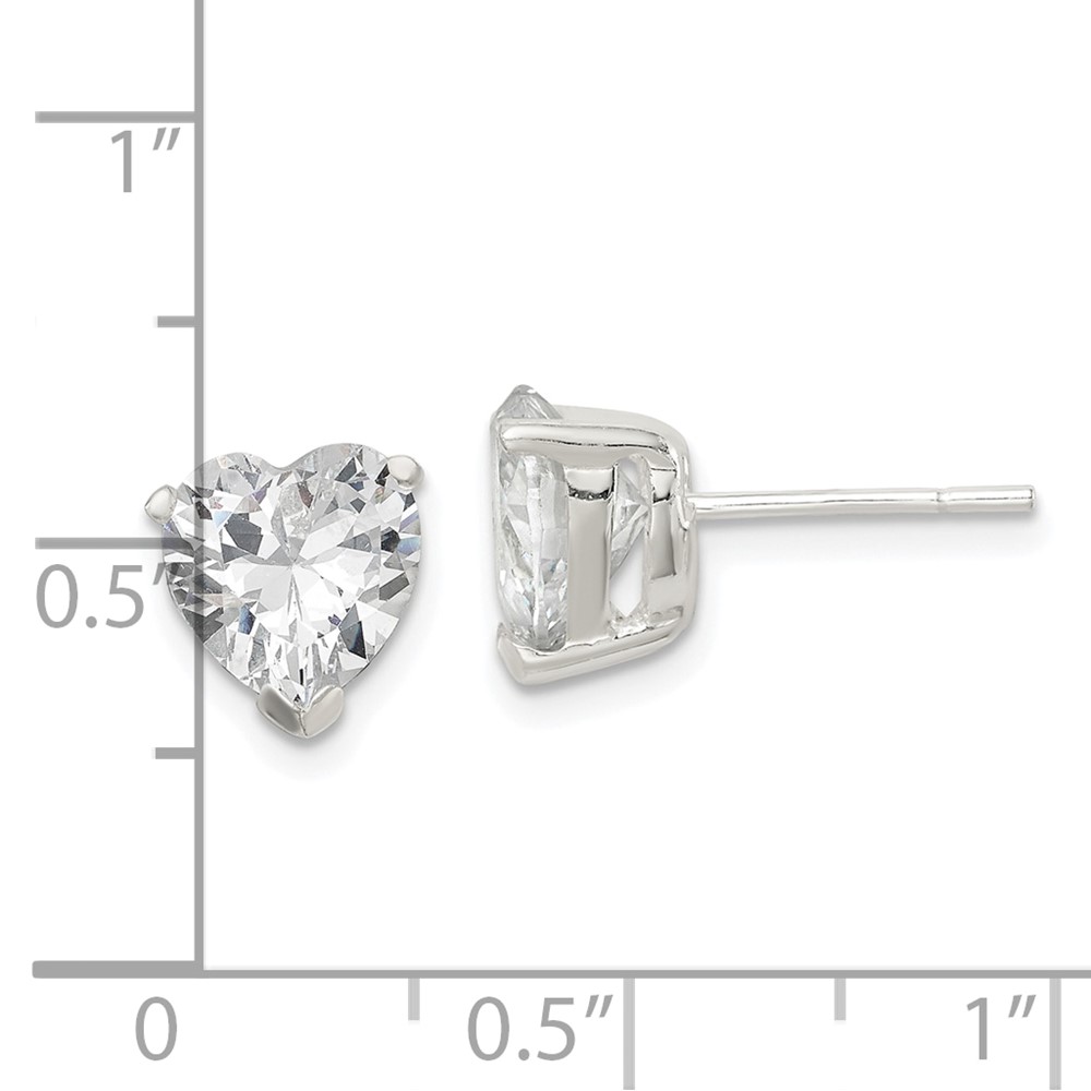 Sterling Silver Polished 8mm Heart 3 Prong Basket Set CZ Stud Earrings (QE3160)