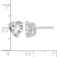 Sterling Silver Polished 8mm Heart 3 Prong Basket Set CZ Stud Earrings view 4