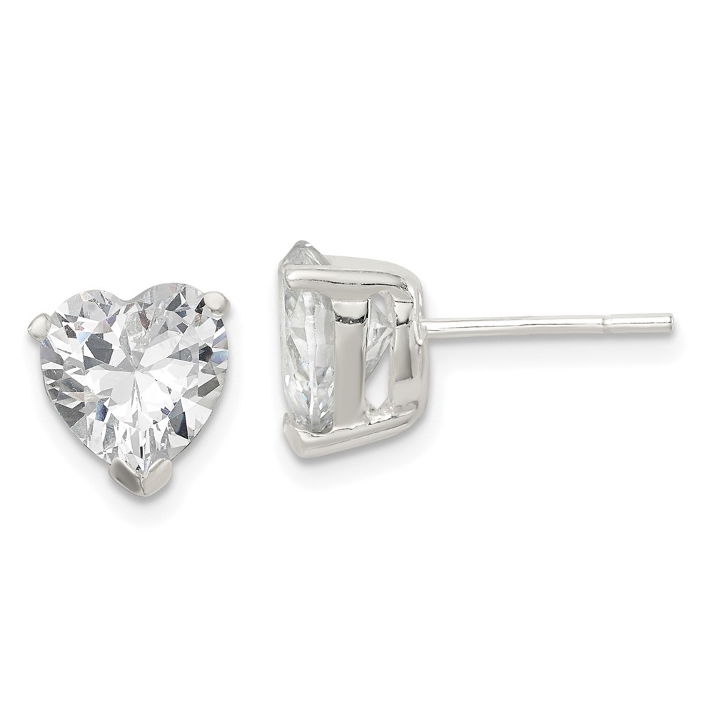 Sterling Silver Polished 8mm Heart 3 Prong Basket Set CZ Stud Earrings (QE3160)