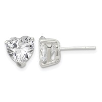 Sterling Silver Polished 8mm Heart 3 Prong Basket Set CZ Stud Earrings view 1